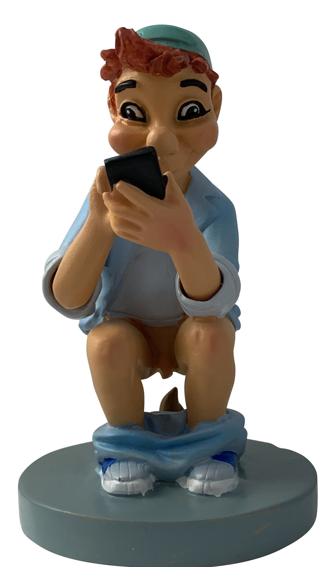 Unsere Caganer-Figur eines jungen Mannes mit Smartphone und Haufen - Ein lustiges und einzigartiges Stück zur ganzjährigen Dekoration!
